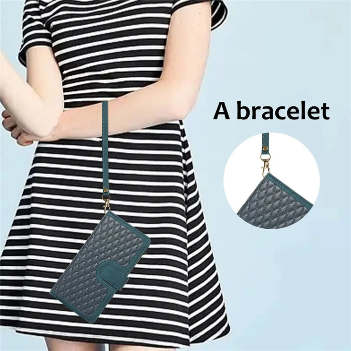 For Samsung Galaxy A32 5G / M32 5G Rhombus Design Zipper Pocket Leather Phone Case  9 Card Slots Wallet Stand Cover - Green - 7