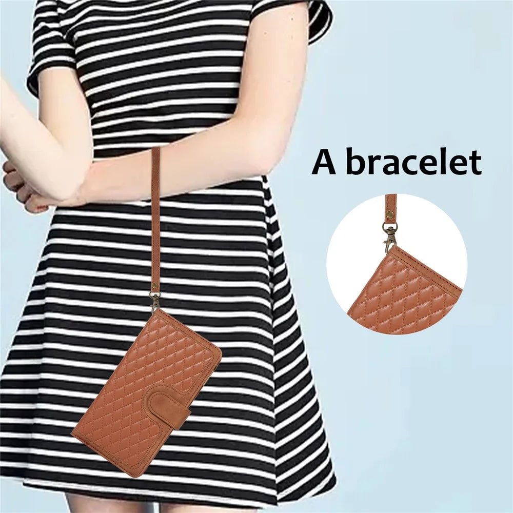 For Samsung Galaxy S21 FE 5G Zipper Pocket 9 Card Slots Phone Case PU Leather Wallet Stand Anti-drop Cover - Brown - 7
