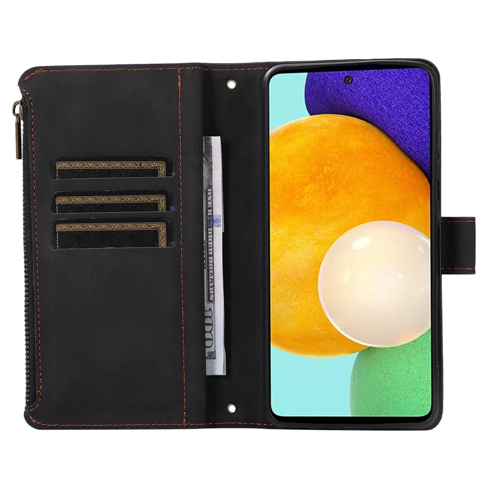 For Samsung Galaxy A32 4G (EU Version) Rhombus Imprint Zipper Pocket Wallet Phone Case Leather Card Holder Stand Cover - Black - 2
