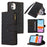 For iPhone 11 Zipper Pocket Leather Wallet Phone Case 9 Card Slots Rhombus Imprinted Stand Shell - Black - 1