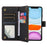 For iPhone 11 Zipper Pocket Leather Wallet Phone Case 9 Card Slots Rhombus Imprinted Stand Shell - Black - 5