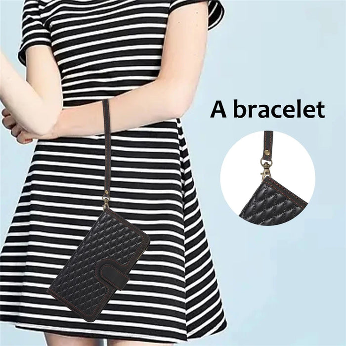 For iPhone 11 Zipper Pocket Leather Wallet Phone Case 9 Card Slots Rhombus Imprinted Stand Shell - Black - 7