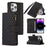 For iPhone 14 Pro Leather Wallet Stand Phone Case 9 Card Slots Zipper Pocket Rhombus Imprinted Shell - Black - 1