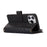 For iPhone 14 Pro Leather Wallet Stand Phone Case 9 Card Slots Zipper Pocket Rhombus Imprinted Shell - Black - 4