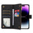 For iPhone 14 Pro Leather Wallet Stand Phone Case 9 Card Slots Zipper Pocket Rhombus Imprinted Shell - Black - 5