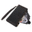 For iPhone 14 Pro Leather Wallet Stand Phone Case 9 Card Slots Zipper Pocket Rhombus Imprinted Shell - Black - 6