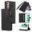 For Samsung Galaxy S22 5G 9 Card Slots Zipper Pocket PU Leather Phone Case Rhombus Imprint Stand Wallet Cover - Black - 1