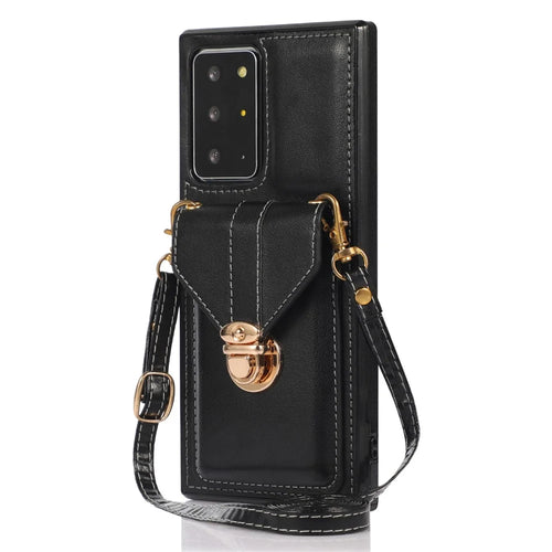 Back Case for Samsung Galaxy Note20 Ultra / Note20 Ultra 5G Card Holder PU Leather+TPU Phone Cover with Kickstand - Black - 1