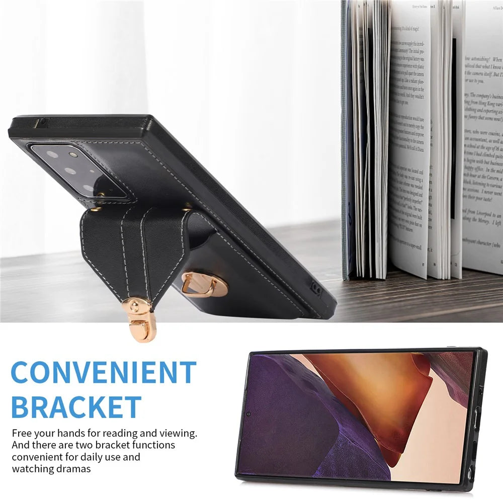 Back Case for Samsung Galaxy Note20 Ultra / Note20 Ultra 5G Card Holder PU Leather+TPU Phone Cover with Kickstand - Black - 2