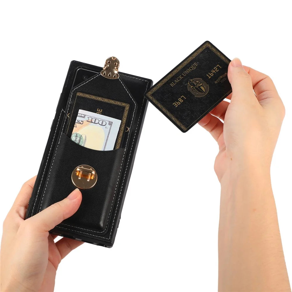 Back Case for Samsung Galaxy Note20 Ultra / Note20 Ultra 5G Card Holder PU Leather+TPU Phone Cover with Kickstand - Black - 3