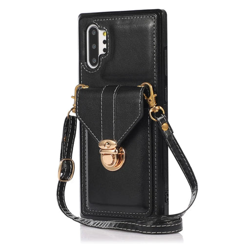 For Samsung Galaxy Note 10 Plus 5G Card Holder Back Case PU Leather+TPU Phone Cover with Kickstand - Black - 1