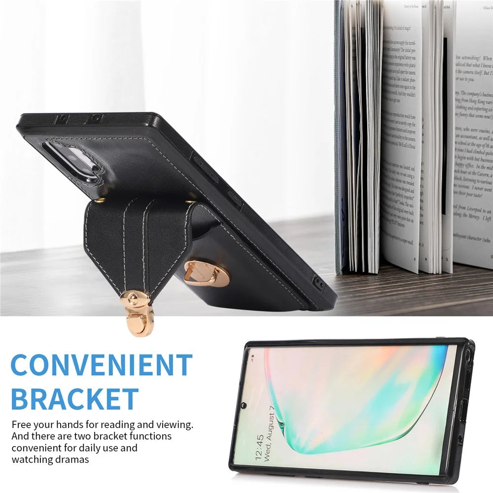 For Samsung Galaxy Note 10 Plus 5G Card Holder Back Case PU Leather+TPU Phone Cover with Kickstand - Black - 2