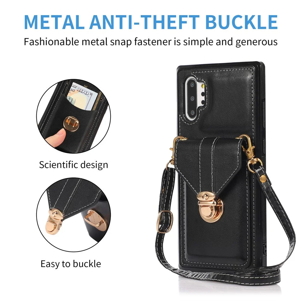 For Samsung Galaxy Note 10 Plus 5G Card Holder Back Case PU Leather+TPU Phone Cover with Kickstand - Black - 7