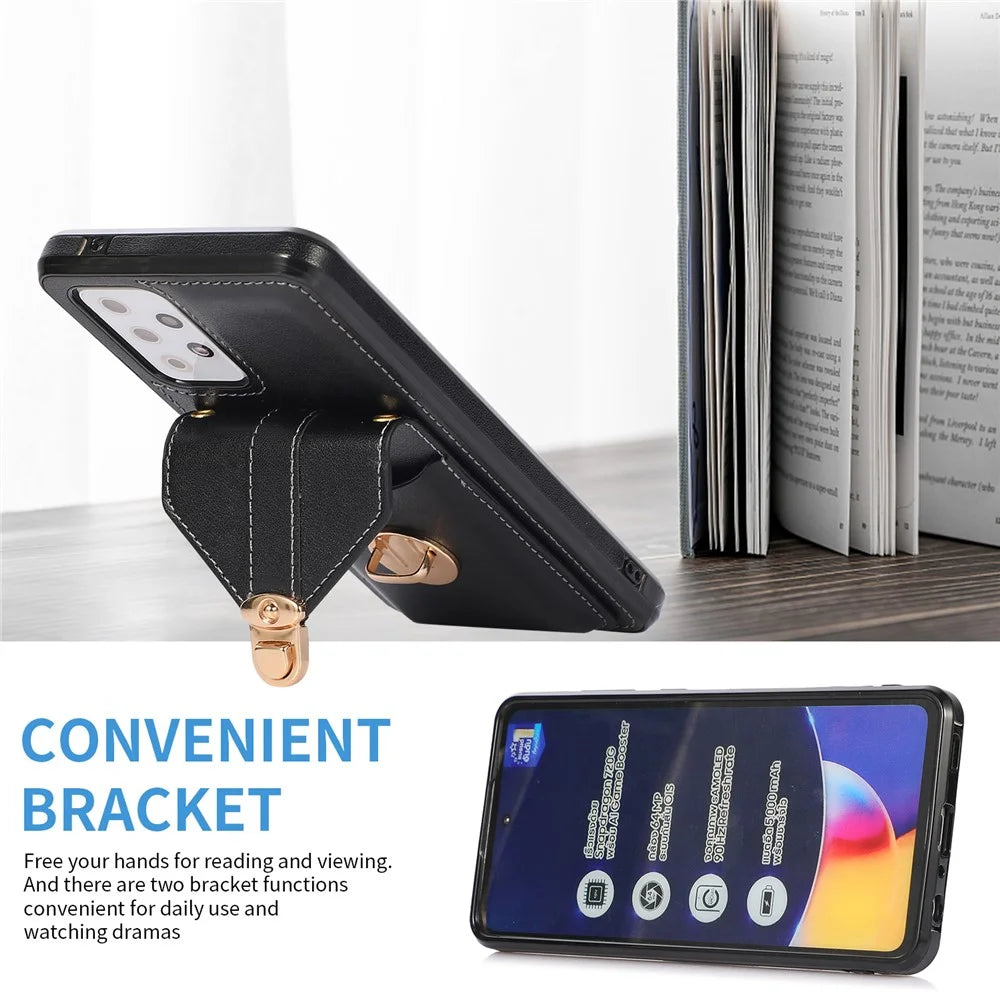 PU Leather+TPU Shell for Samsung Galaxy A72 4G / 5G Card Holder Back Case Phone Cover with Kickstand - Black - 2