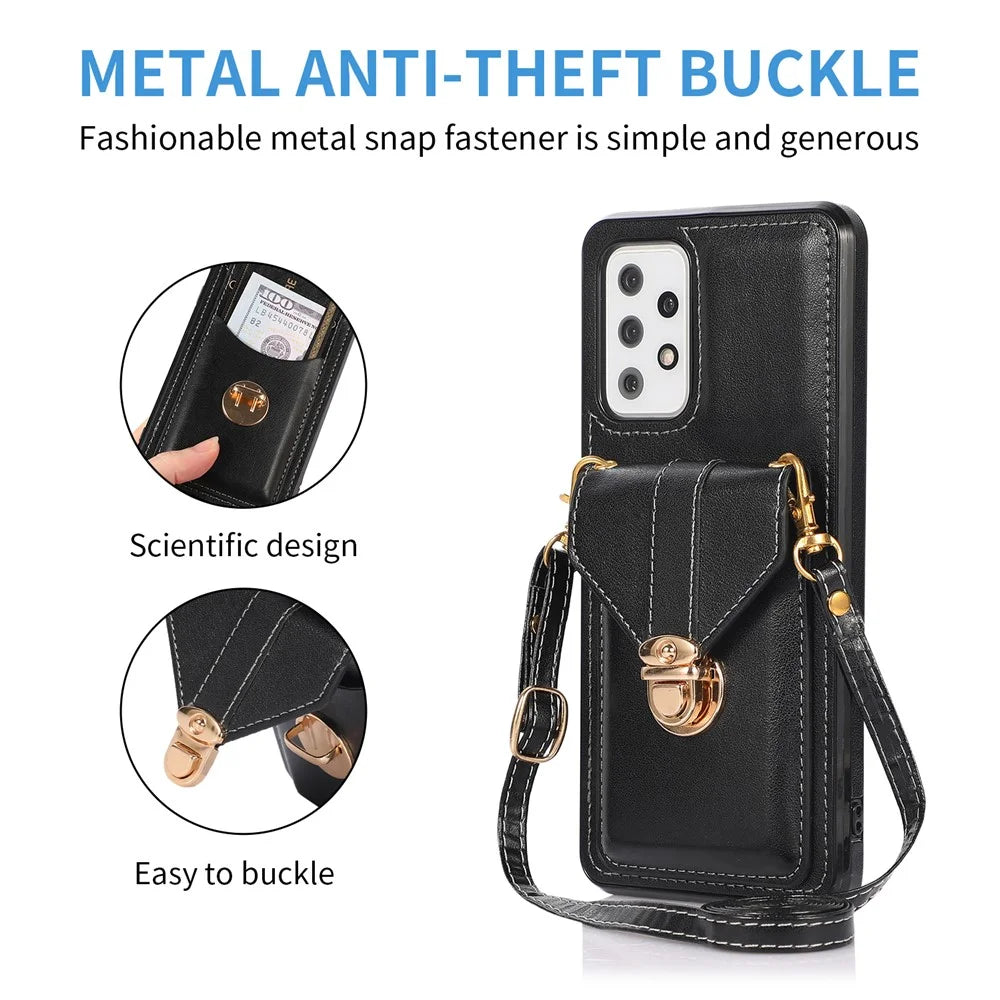 PU Leather+TPU Shell for Samsung Galaxy A72 4G / 5G Card Holder Back Case Phone Cover with Kickstand - Black - 7