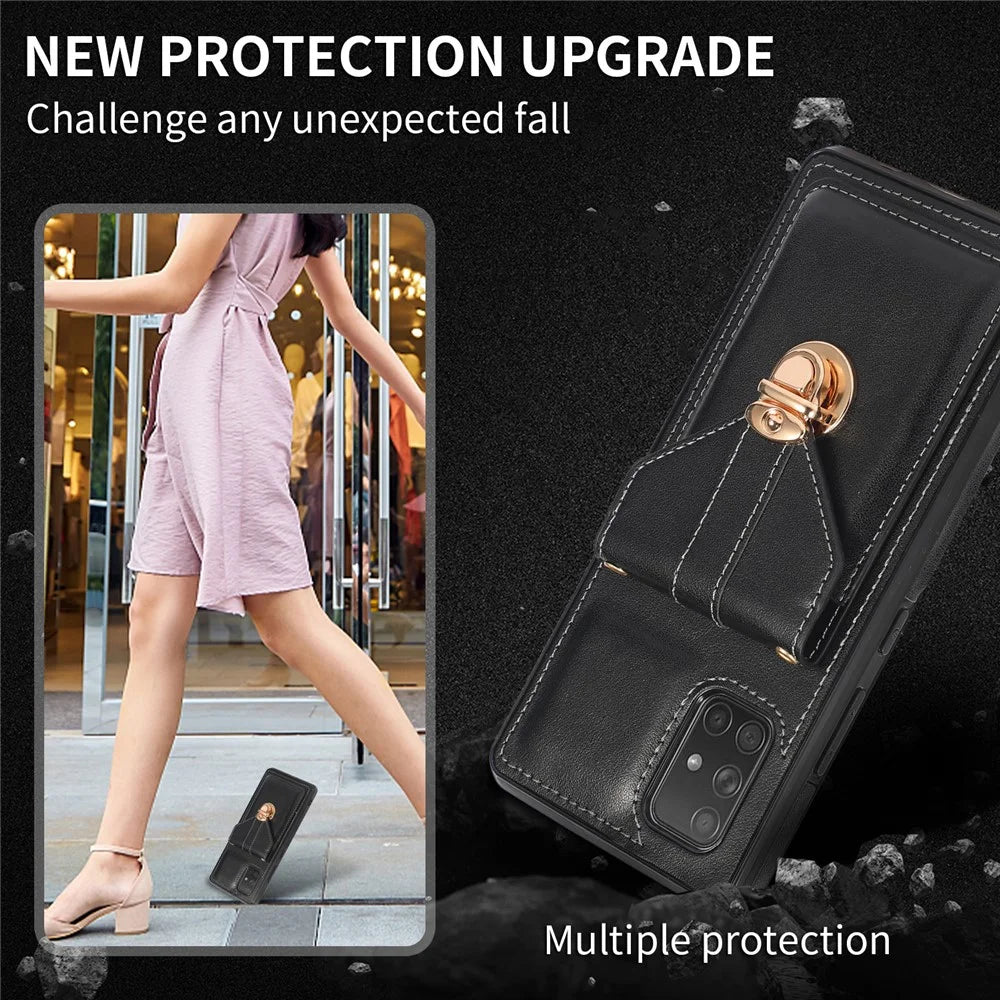 PU Leather+TPU Shell for Samsung Galaxy A71 4G SM-A715 Card Holder Back Case Kickstand Phone Cover - Black - 5