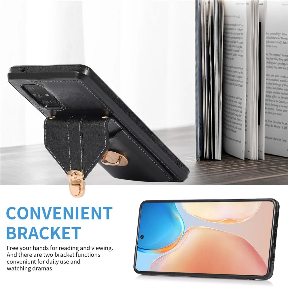 For Samsung Galaxy A71 5G SM-A716 Card Holder Shell PU Leather+TPU Back Case Kickstand Phone Cover - Black - 2