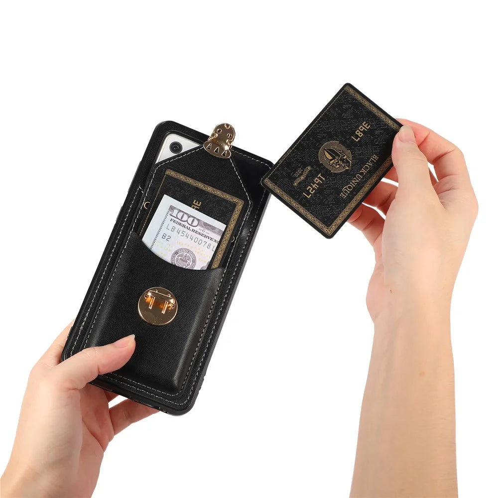 For Samsung Galaxy A53 5G Card Holder Anti-drop Shell PU Leather+TPU Back Case Kickstand Phone Cover - Black - 3