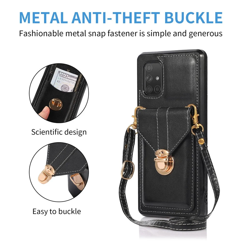 For Samsung Galaxy A51 4G SM-A515 Kickstand Phone Cover Card Holder Back Protector PU Leather+TPU Case - Black - 7