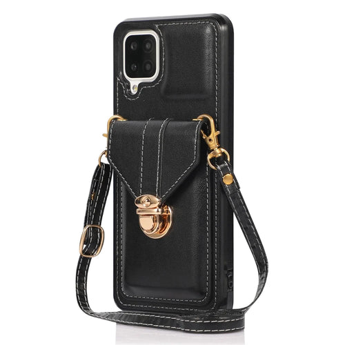 Back Protector for Samsung Galaxy A42 5G Phone Cover with Kickstand Card Holder PU Leather+TPU Case - Black - 1
