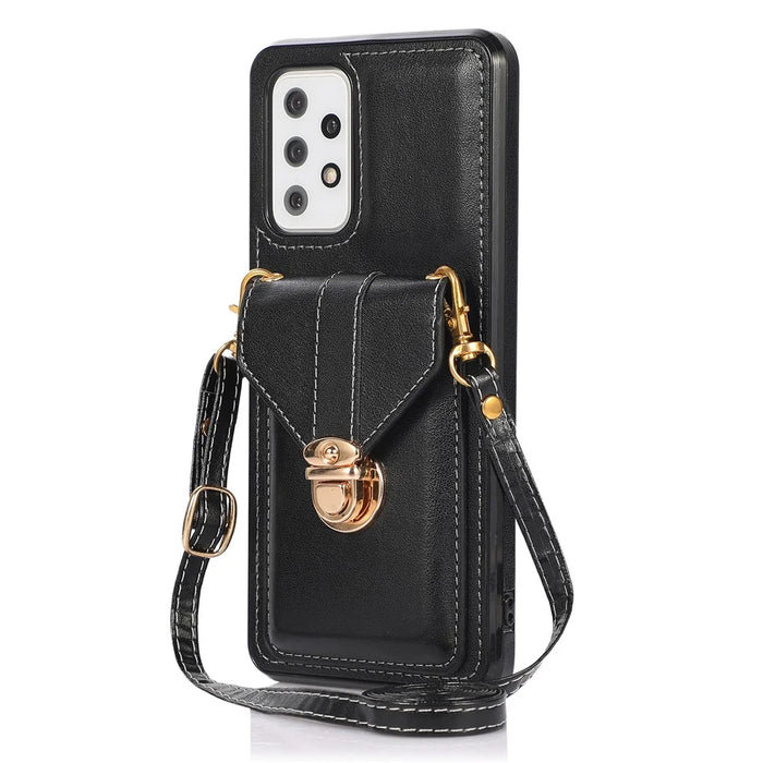 For Samsung Galaxy A33 5G Card Holder Design PU Leather+TPU Shell Back Case Kickstand Phone Cover - Black - 1