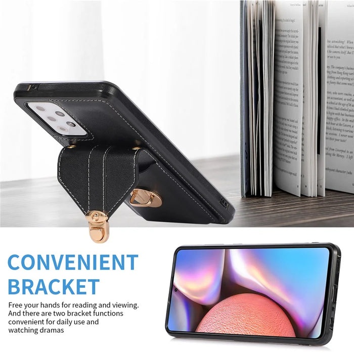 For Samsung Galaxy A33 5G Card Holder Design PU Leather+TPU Shell Back Case Kickstand Phone Cover - Black - 2