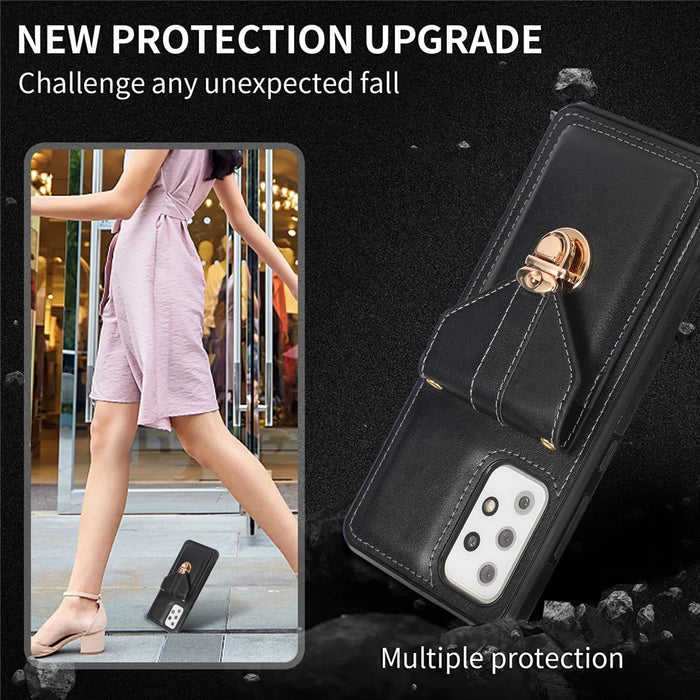 For Samsung Galaxy A33 5G Card Holder Design PU Leather+TPU Shell Back Case Kickstand Phone Cover - Black - 5