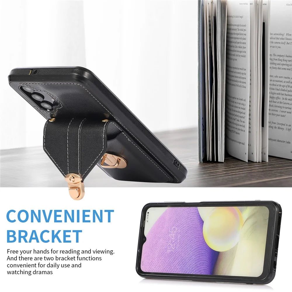 For Samsung Galaxy A32 4G (EU Version) Card Holder Case PU Leather+TPU Phone Cover with Kickstand - Black - 2