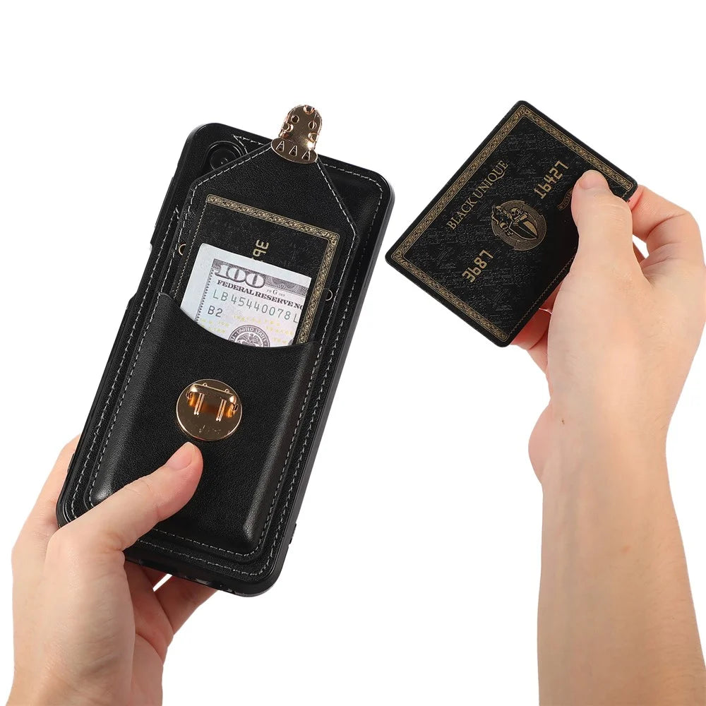 For Samsung Galaxy A32 4G (EU Version) Card Holder Case PU Leather+TPU Phone Cover with Kickstand - Black - 3