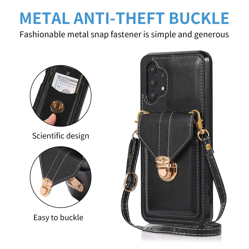 For Samsung Galaxy A32 4G (EU Version) Card Holder Case PU Leather+TPU Phone Cover with Kickstand - Black - 7