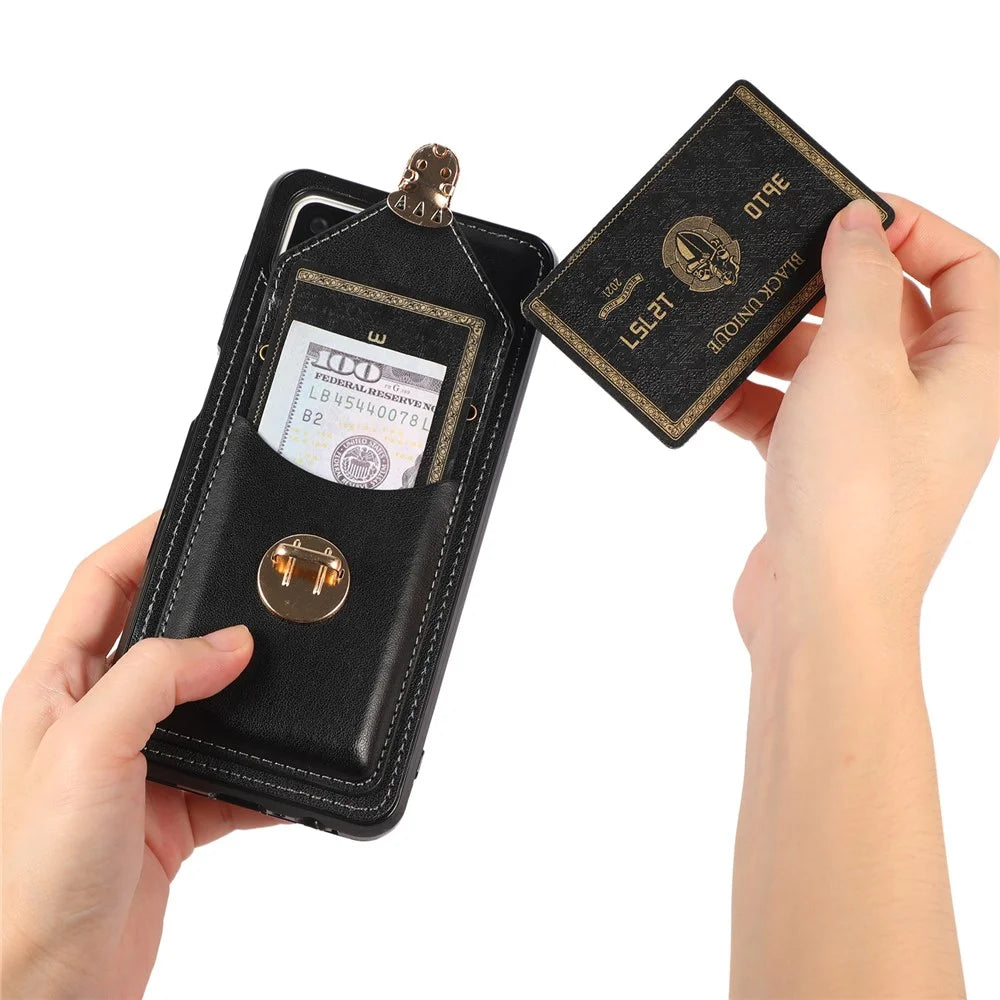 For Samsung Galaxy A12 Protective Case, Card Holder Kickstand PU Leather+TPU Phone Cover - Black - 3