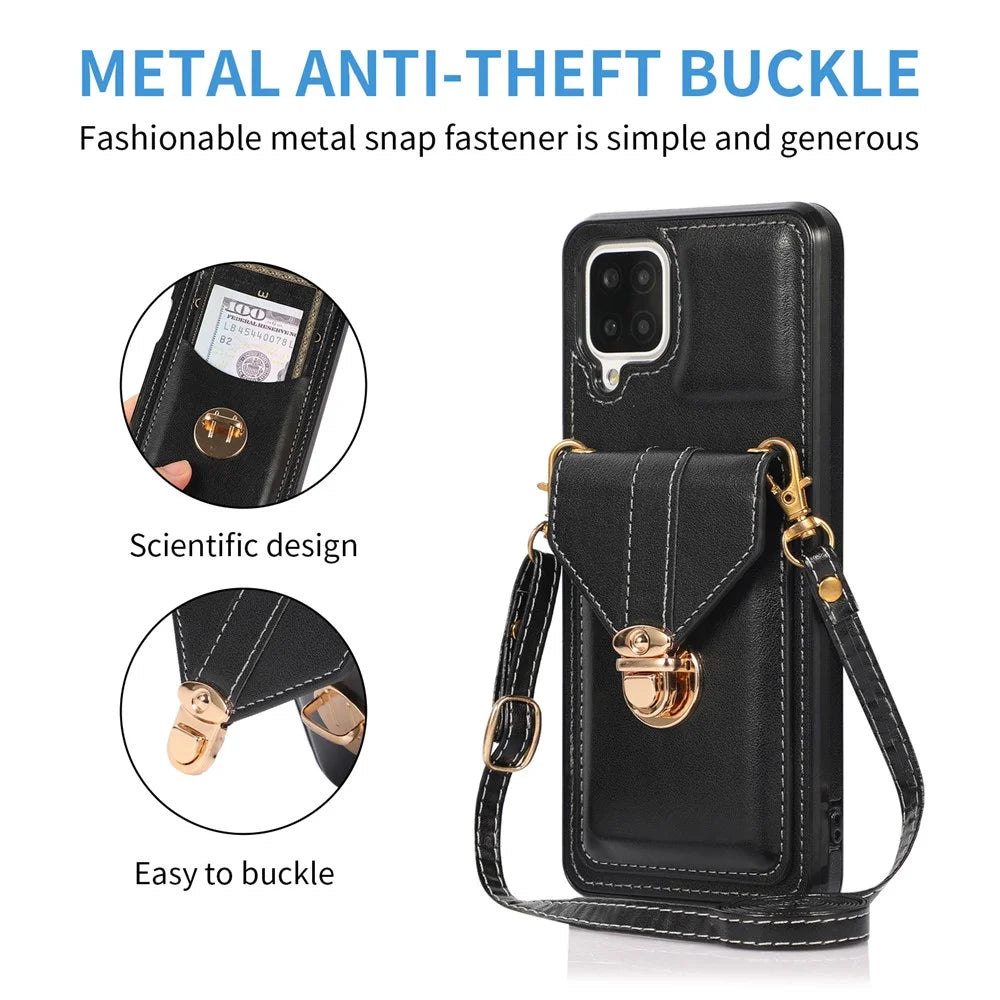 For Samsung Galaxy A12 Protective Case, Card Holder Kickstand PU Leather+TPU Phone Cover - Black - 7