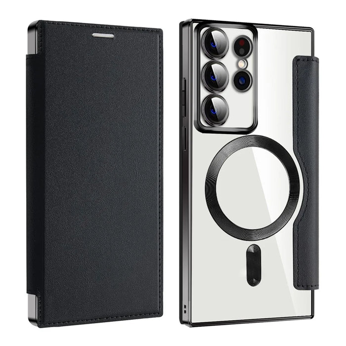 For Samsung Galaxy S22 Ultra 5G RFID Blocking Card Holder Case Magnetic Case Leather+TPU Phone Cover - Black - 2