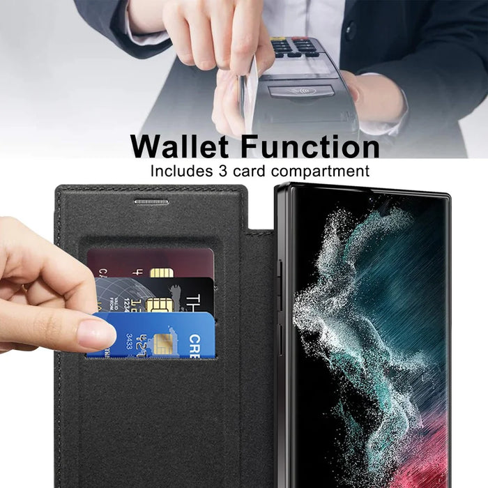 For Samsung Galaxy S22 Ultra 5G RFID Blocking Card Holder Case Magnetic Case Leather+TPU Phone Cover - Black - 3