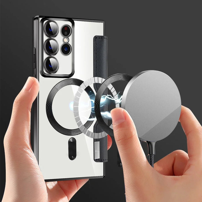 For Samsung Galaxy S22 Ultra 5G RFID Blocking Card Holder Case Magnetic Case Leather+TPU Phone Cover - Black - 4