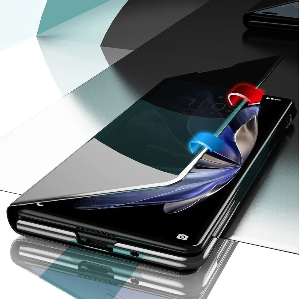 For vivo X Fold2 PU Leather Mirror Surface Phone Case Electroplating Stand Shockproof Cover - Black - 6