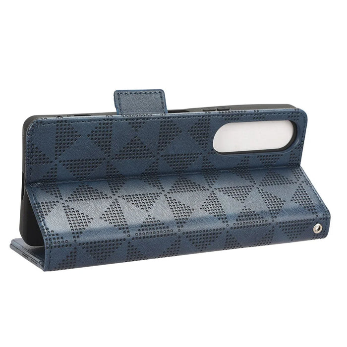 For Sony Xperia 1 V Cell Phone Cover Stand Wallet Imprinted Triangle PU Leather Phone Case - Blue - 3