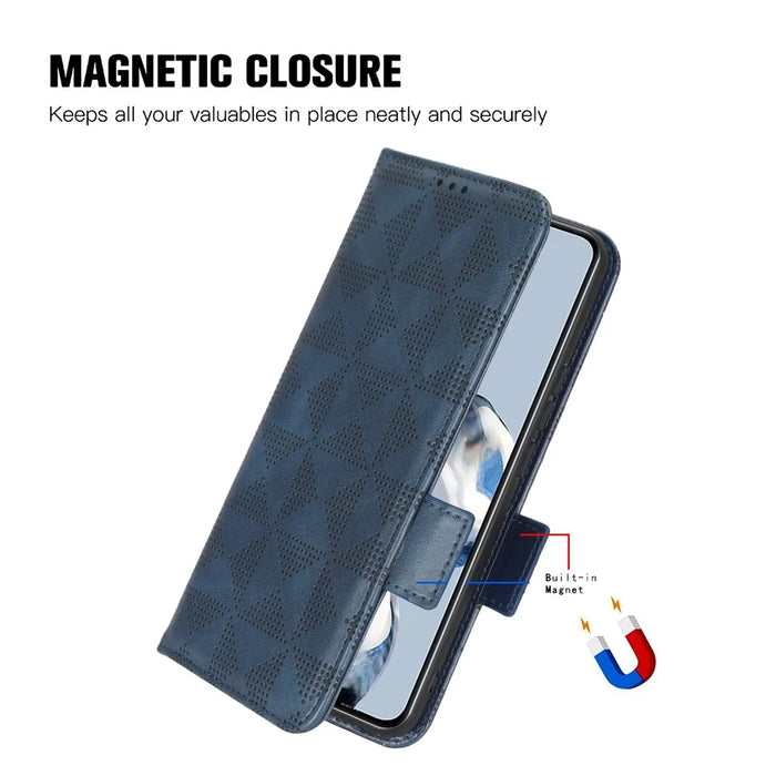 For Sony Xperia 1 V Cell Phone Cover Stand Wallet Imprinted Triangle PU Leather Phone Case - Blue - 6