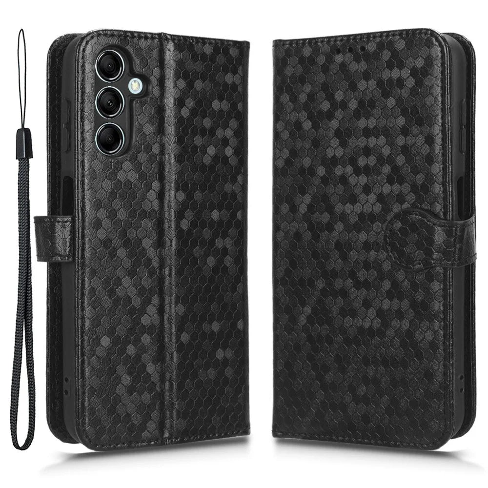 For Samsung Galaxy M54 5G / F54 5G Leather Phone Case Imprinted Dot Pattern Smartphone Cover with Stand Wallet - Black - 1