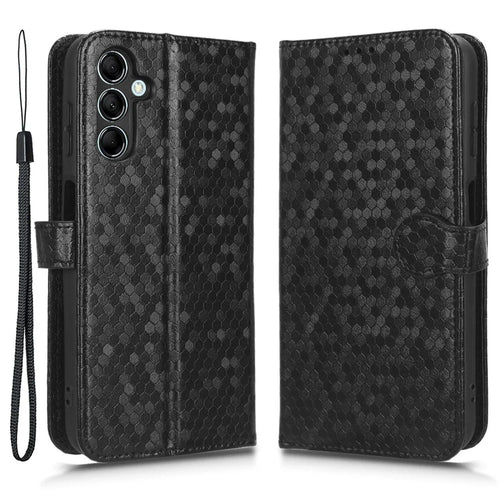 For Samsung Galaxy M54 5G / F54 5G Leather Phone Case Imprinted Dot Pattern Smartphone Cover with Stand Wallet - Black - 1