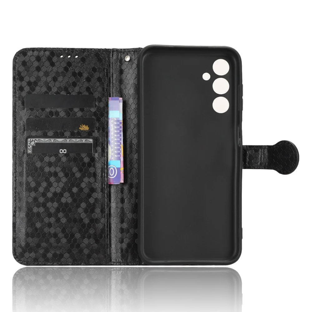 For Samsung Galaxy M54 5G / F54 5G Leather Phone Case Imprinted Dot Pattern Smartphone Cover with Stand Wallet - Black - 4