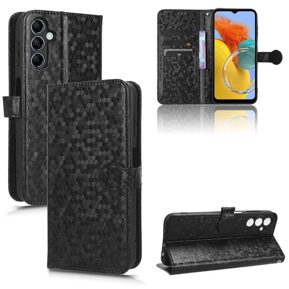 For Samsung Galaxy M54 5G / F54 5G Leather Phone Case Imprinted Dot Pattern Smartphone Cover with Stand Wallet - Black - 7