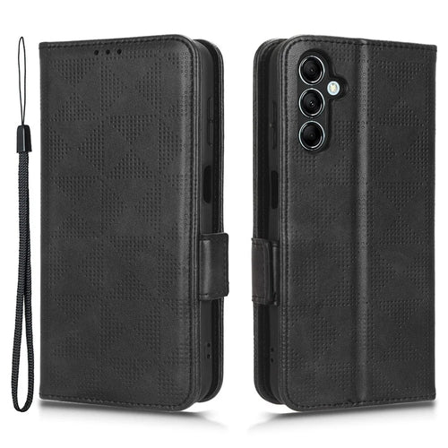 For Samsung Galaxy M54 5G / F54 5G PU Leather Wallet Phone Case Imprinted Triangle Phone Cover with Stand - Black - 1