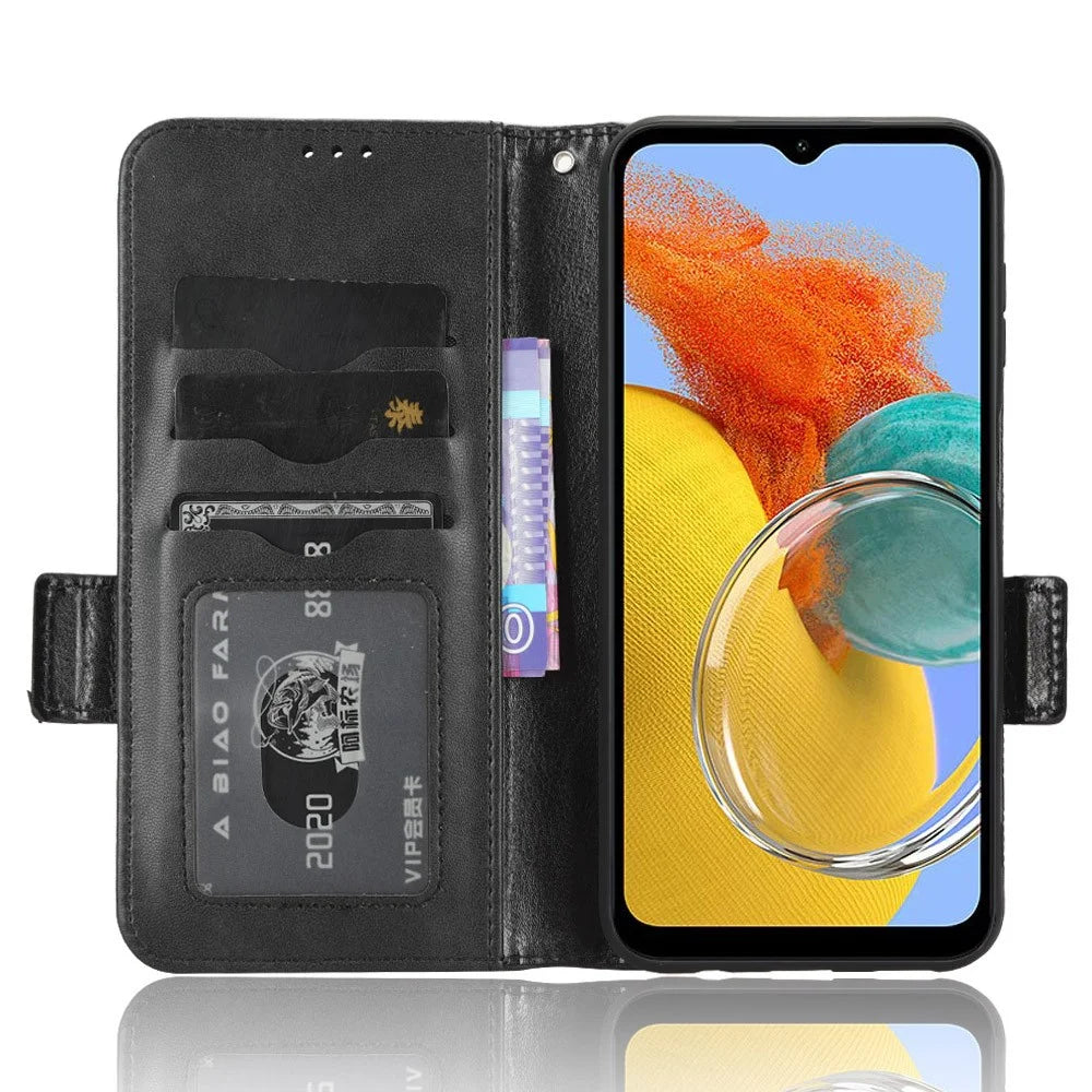 For Samsung Galaxy M54 5G / F54 5G PU Leather Wallet Phone Case Imprinted Triangle Phone Cover with Stand - Black - 2