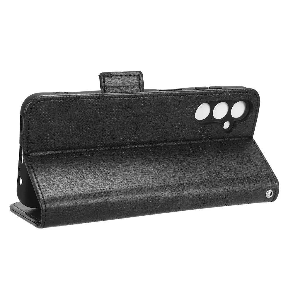 For Samsung Galaxy M54 5G / F54 5G PU Leather Wallet Phone Case Imprinted Triangle Phone Cover with Stand - Black - 3