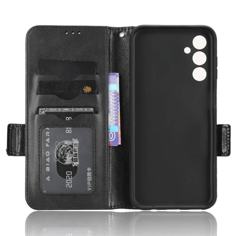 For Samsung Galaxy M54 5G / F54 5G PU Leather Wallet Phone Case Imprinted Triangle Phone Cover with Stand - Black - 4