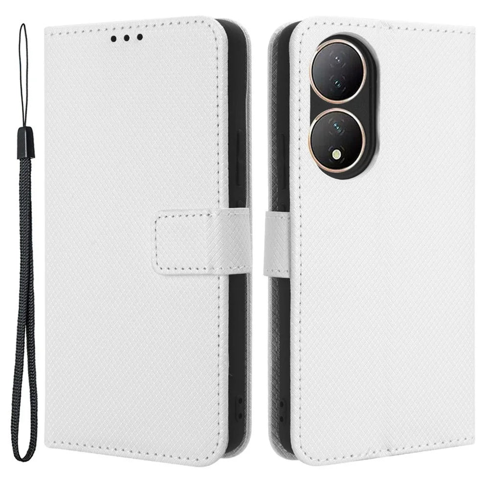 For vivo Y100 5G / T2 5G PU Leather Wallet Case Diamond Texture Flip Stand Phone Cover - White - 1
