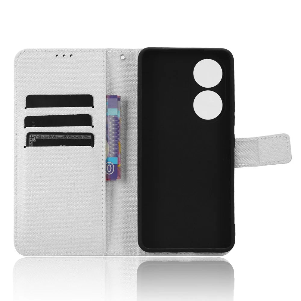 For vivo Y100 5G / T2 5G PU Leather Wallet Case Diamond Texture Flip Stand Phone Cover - White - 4