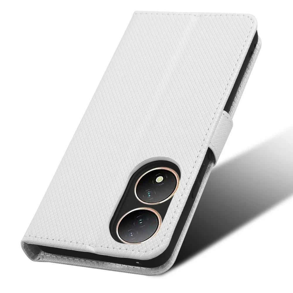 For vivo Y100 5G / T2 5G PU Leather Wallet Case Diamond Texture Flip Stand Phone Cover - White - 6