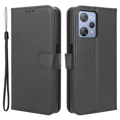 Diamond Texture Shell for Blackview A53 / A53 Pro PU Leather Wallet Case Flip Stand Phone Cover - Black - 1